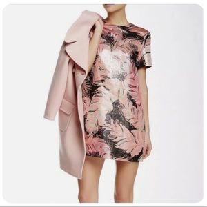 Kate Spade Metallic Jacquard shift dress feather print size 4